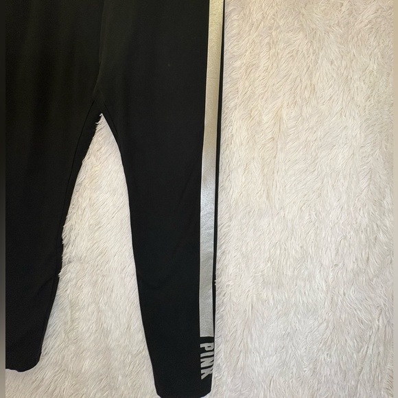 PINK by Victoria’s Secret Black Leggings / Silver  Stripe Athletic– Size XL 🤍🩶🖤 - Picture 7 of 17